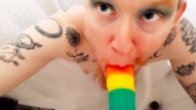 BlowJob - Rainbow Blowjob Horny Trans Queer Man Sucking Rainbow Dick Pov Dildo Very Spitty - hotmovs.com