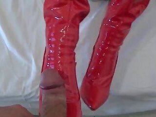 Hard - sexy-shemale-in-red-overknee-boots-and-red-lingerie-gets-anal-fucked-hard-by-a-big-cock - ashemaletube.com
