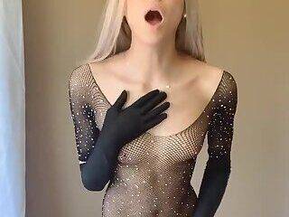 Uyuna - Uyuna standind there slowly playing with herself in a playboy body stocking - ashemaletube.com